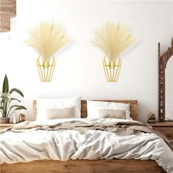 Boho Gold Wall Decor Set Metal Pampas Hanging Art for Bedroom Living Room - Picture 5 of 7